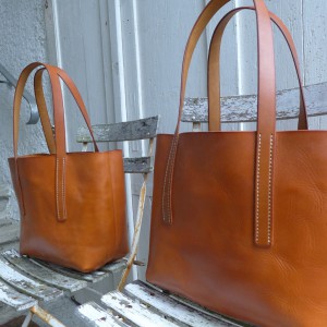 Tote Bag Shopper Leder cognac handgenäht  1218